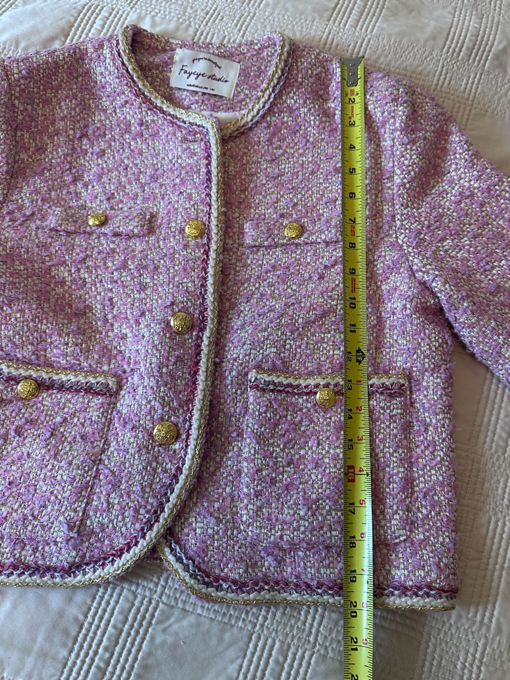Pink Bouclé Tweed Jacket with Gold Buttons